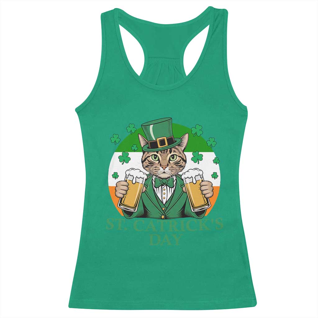 Funny St Catrick's Day Beer Racerback Tank Top St Patrick's Day Cat Beer Shamrock TS11 Irish Green Print Your Wear