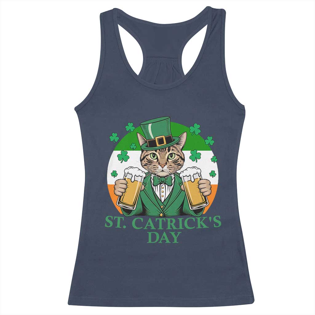 Funny St Catrick's Day Beer Racerback Tank Top St Patrick's Day Cat Beer Shamrock TS11 Navy Print Your Wear