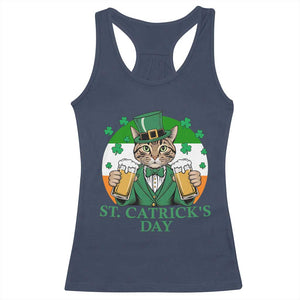 Funny St Catrick's Day Beer Racerback Tank Top St Patrick's Day Cat Beer Shamrock TS11 Navy Print Your Wear