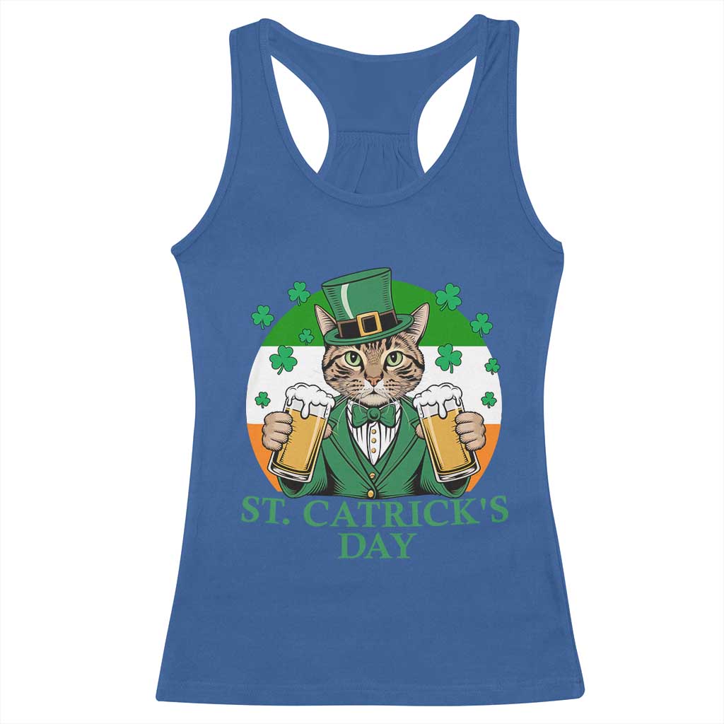Funny St Catrick's Day Beer Racerback Tank Top St Patrick's Day Cat Beer Shamrock TS11 Royal Blue Print Your Wear