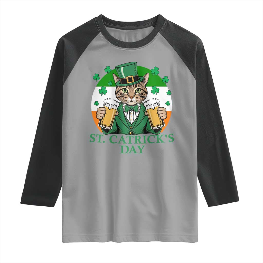 Funny St Catrick's Day Beer Raglan Shirt St Patrick's Day Cat Beer Shamrock TS11 Sport Gray Black Print Your Wear