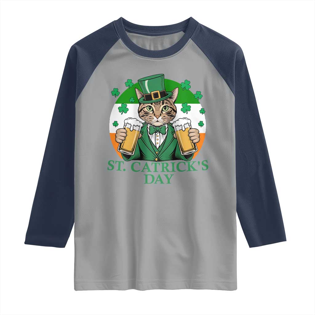 Funny St Catrick's Day Beer Raglan Shirt St Patrick's Day Cat Beer Shamrock TS11 Sport Gray Navy Print Your Wear