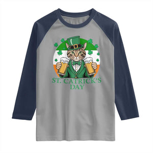 Funny St Catrick's Day Beer Raglan Shirt St Patrick's Day Cat Beer Shamrock TS11 Sport Gray Navy Print Your Wear