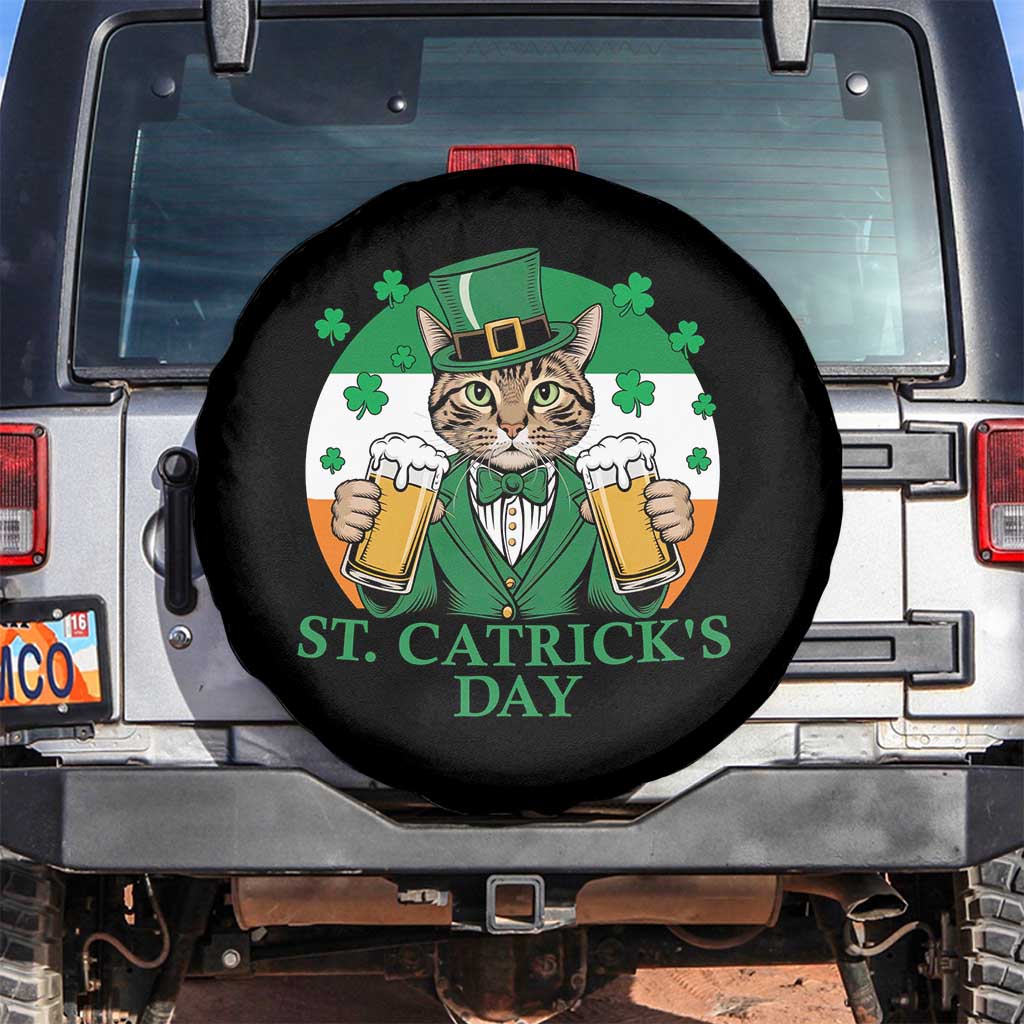 Funny St Catrick's Day Beer Spare Tire Cover St Patrick's Day Cat Beer Shamrock TS11 No hole Black Print Your Wear