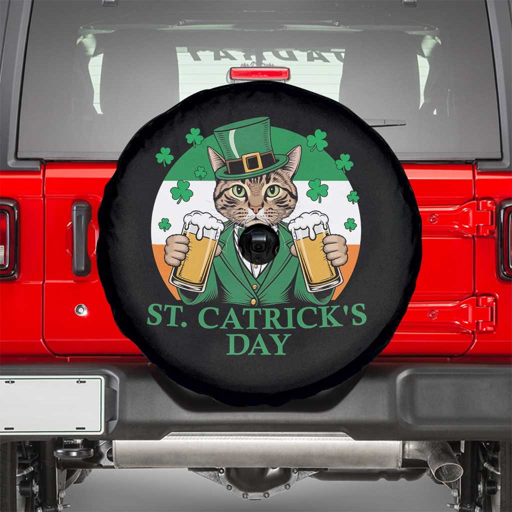 Funny St Catrick's Day Beer Spare Tire Cover St Patrick's Day Cat Beer Shamrock TS11 Black Print Your Wear