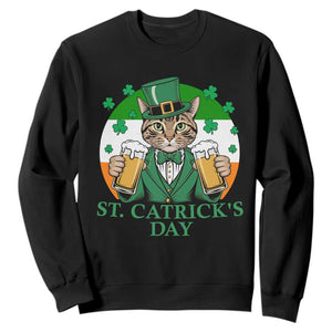 Funny St Catrick's Day Beer Sweatshirt St Patrick's Day Cat Beer Shamrock TS11 Black Print Your Wear