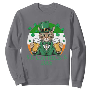 Funny St Catrick's Day Beer Sweatshirt St Patrick's Day Cat Beer Shamrock TS11 Charcoal Print Your Wear
