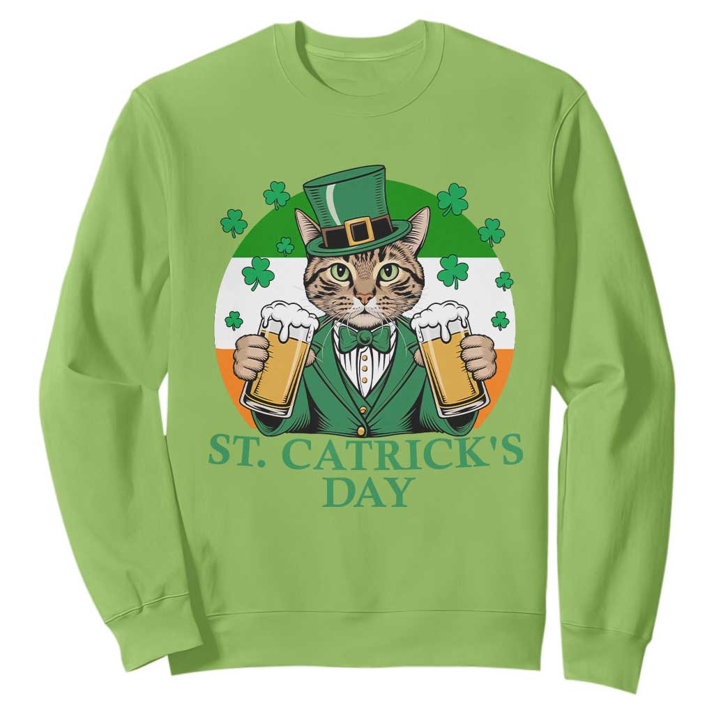 Funny St Catrick's Day Beer Sweatshirt St Patrick's Day Cat Beer Shamrock TS11 Lime Print Your Wear
