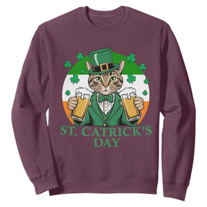 Funny St Catrick's Day Beer Sweatshirt St Patrick's Day Cat Beer Shamrock TS11 Maroon Print Your Wear