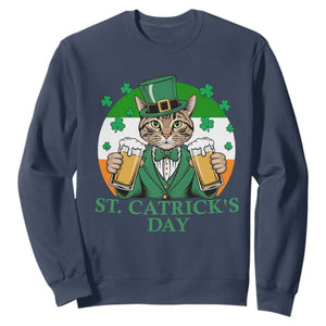Funny St Catrick's Day Beer Sweatshirt St Patrick's Day Cat Beer Shamrock TS11 Navy Print Your Wear