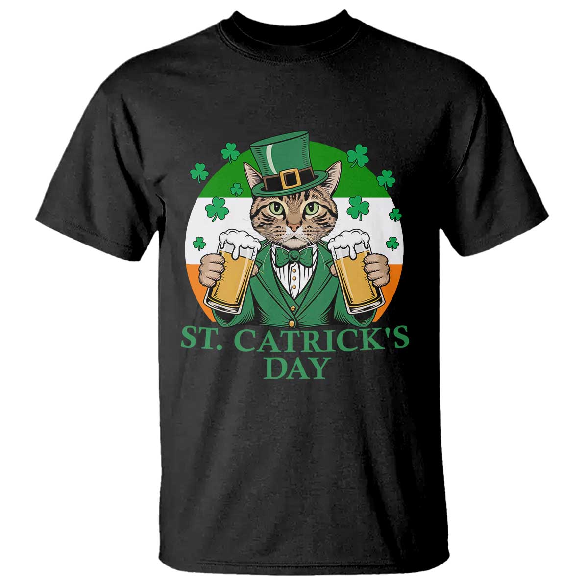Funny St Catrick's Day Beer T Shirt St Patrick's Day Cat Beer Shamrock TS11 Black Print Your Wear