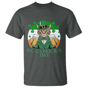 Funny St Catrick's Day Beer T Shirt St Patrick's Day Cat Beer Shamrock TS11 Dark Heather Print Your Wear