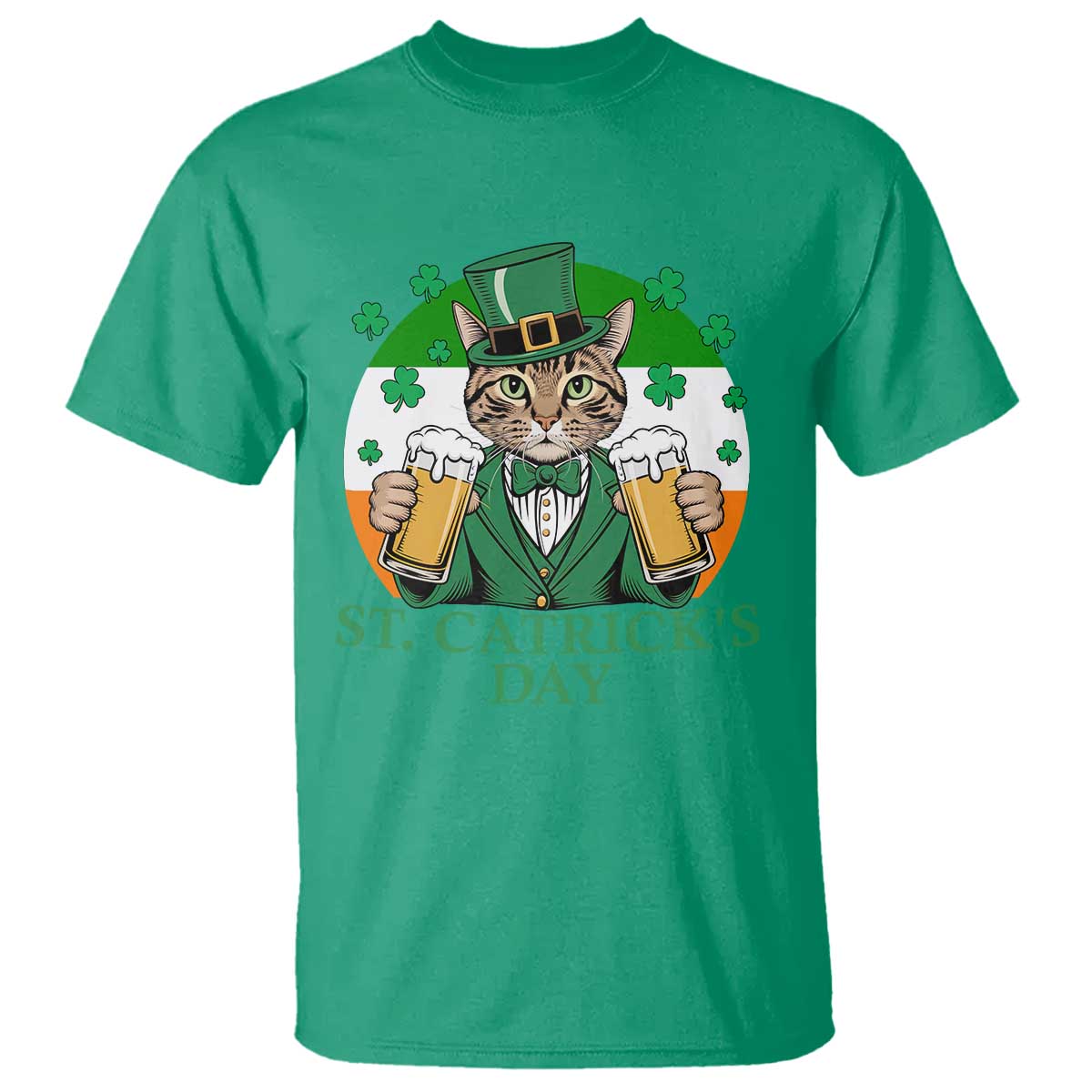Funny St Catrick's Day Beer T Shirt St Patrick's Day Cat Beer Shamrock TS11 Irish Green Print Your Wear