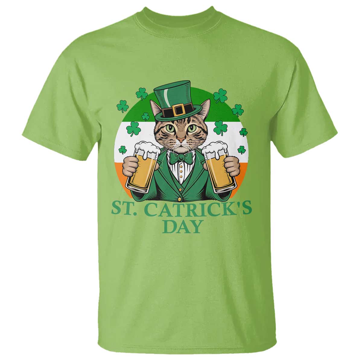 Funny St Catrick's Day Beer T Shirt St Patrick's Day Cat Beer Shamrock TS11 Lime Print Your Wear