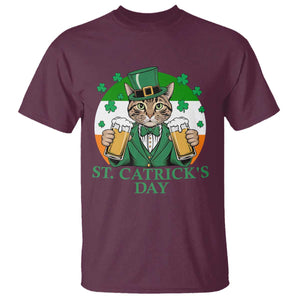 Funny St Catrick's Day Beer T Shirt St Patrick's Day Cat Beer Shamrock TS11 Maroon Print Your Wear