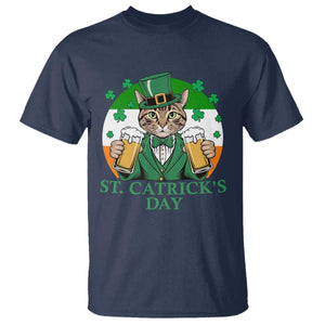 Funny St Catrick's Day Beer T Shirt St Patrick's Day Cat Beer Shamrock TS11 Navy Print Your Wear