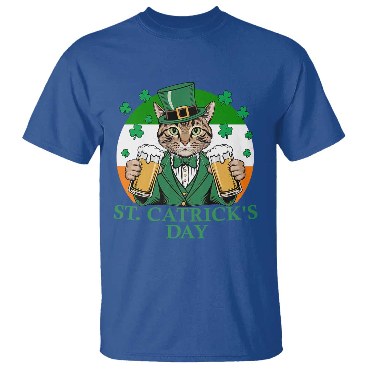 Funny St Catrick's Day Beer T Shirt St Patrick's Day Cat Beer Shamrock TS11 Royal Blue Print Your Wear