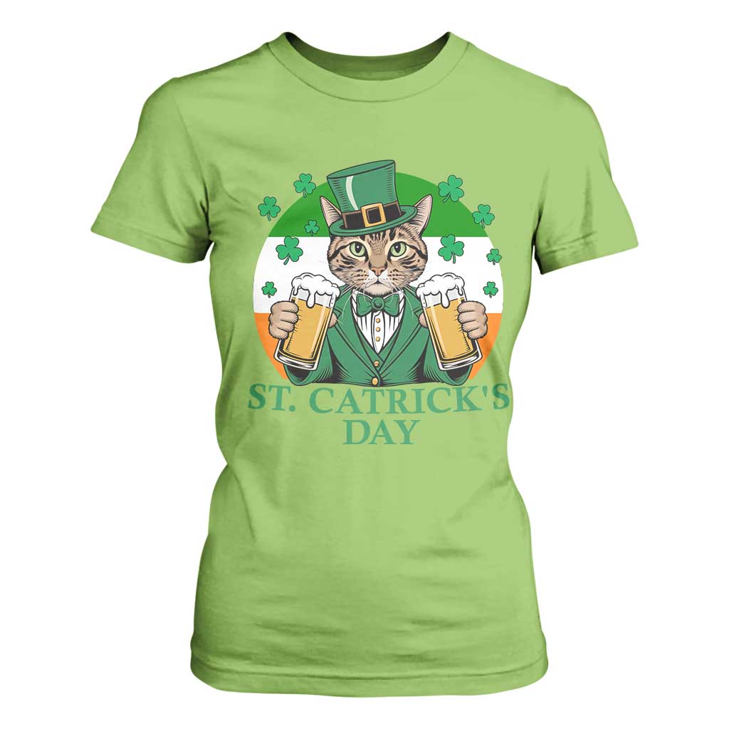 Funny St Catrick's Day Beer T Shirt For Women St Patrick's Day Cat Beer Shamrock TS11 Lime Print Your Wear