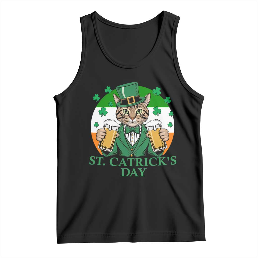Funny St Catrick's Day Beer Tank Top St Patrick's Day Cat Beer Shamrock TS11 Black Print Your Wear