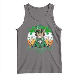Funny St Catrick's Day Beer Tank Top St Patrick's Day Cat Beer Shamrock TS11 Deep Heather Print Your Wear