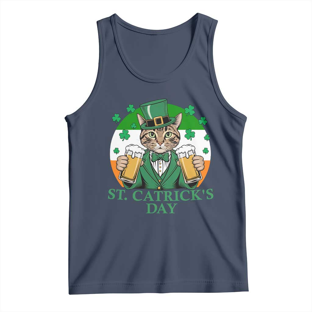 Funny St Catrick's Day Beer Tank Top St Patrick's Day Cat Beer Shamrock TS11 Navy Print Your Wear