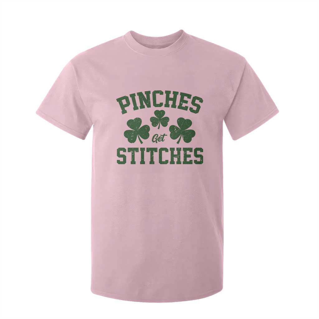 Funny St Patrick's Day Pinches Get Stiches T Shirt For Kid Shamrock TS11 Light Pink Print Your Wear
