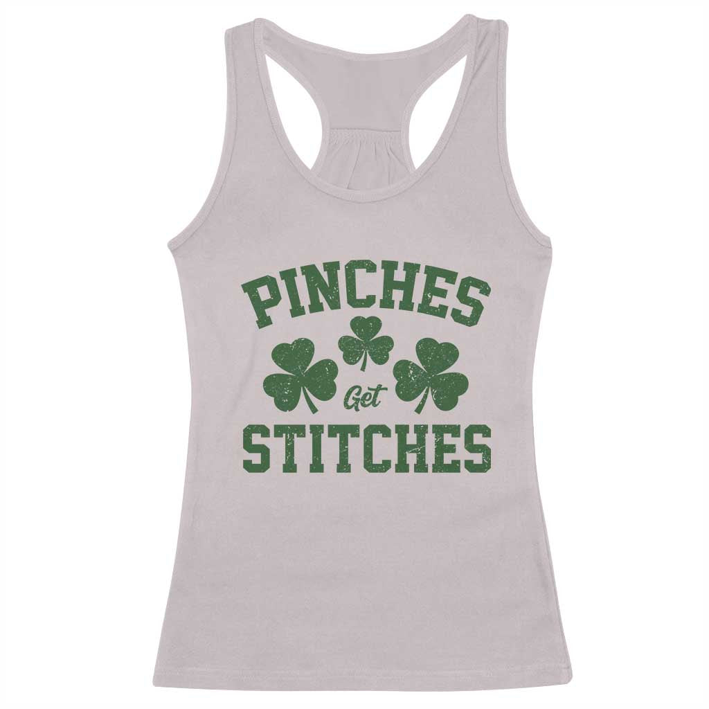 Funny St Patrick's Day Pinches Get Stiches Racerback Tank Top Shamrock TS11 Ice Gray Print Your Wear