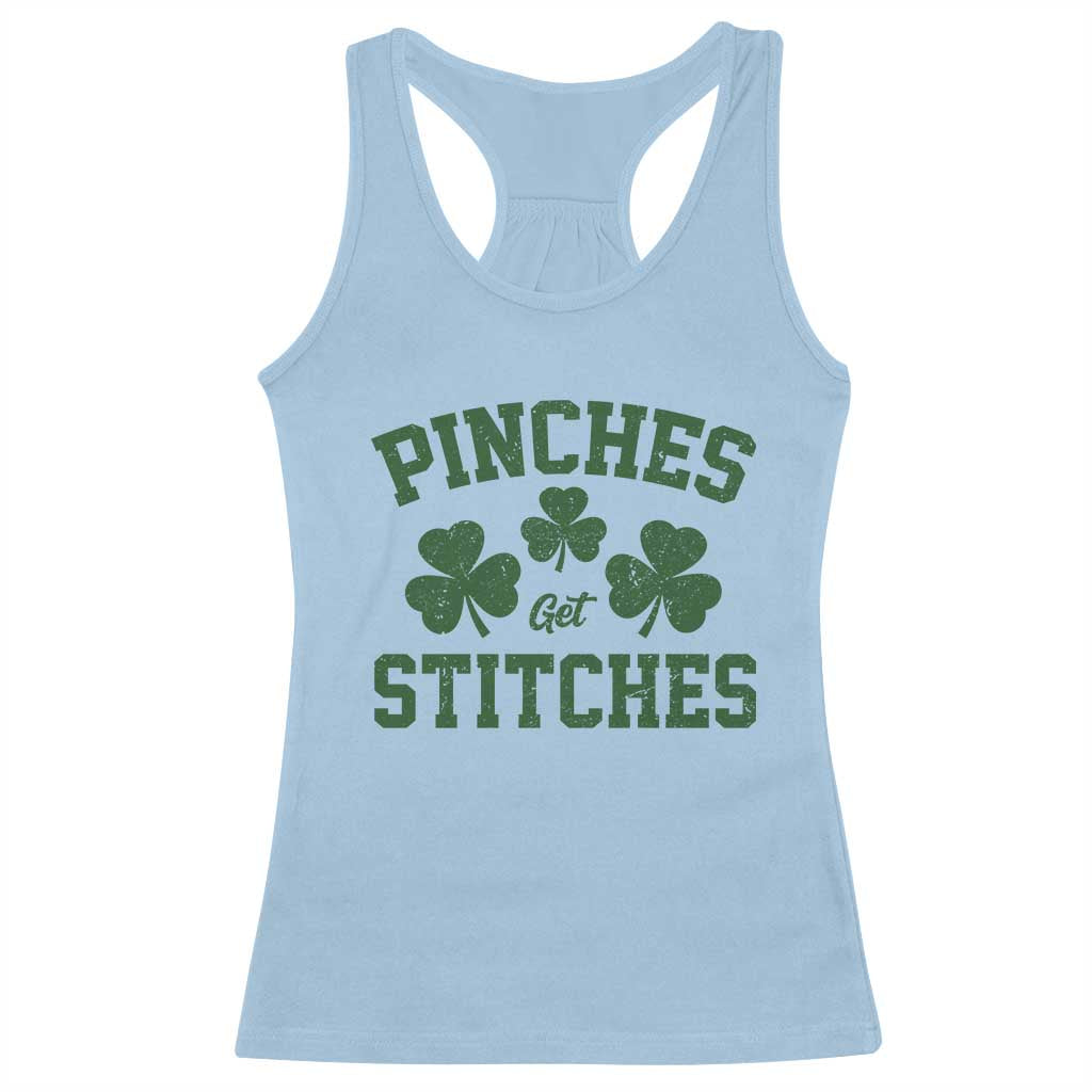 Funny St Patrick's Day Pinches Get Stiches Racerback Tank Top Shamrock TS11 Light Blue Print Your Wear