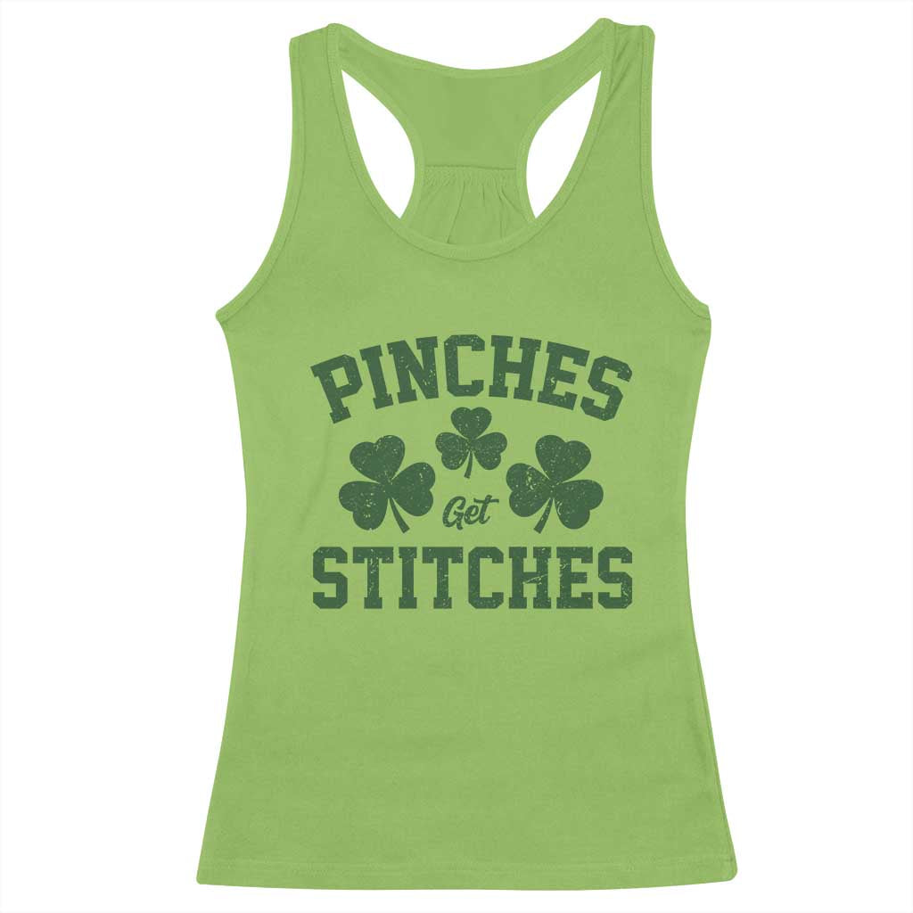 Funny St Patrick's Day Pinches Get Stiches Racerback Tank Top Shamrock TS11 Lime Print Your Wear