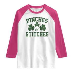 Funny St Patrick's Day Pinches Get Stiches Raglan Shirt Shamrock TS11 White Heliconia Print Your Wear