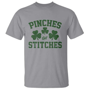 Funny St Patrick's Day Pinches Get Stiches T Shirt Shamrock TS11 Sport Gray Print Your Wear