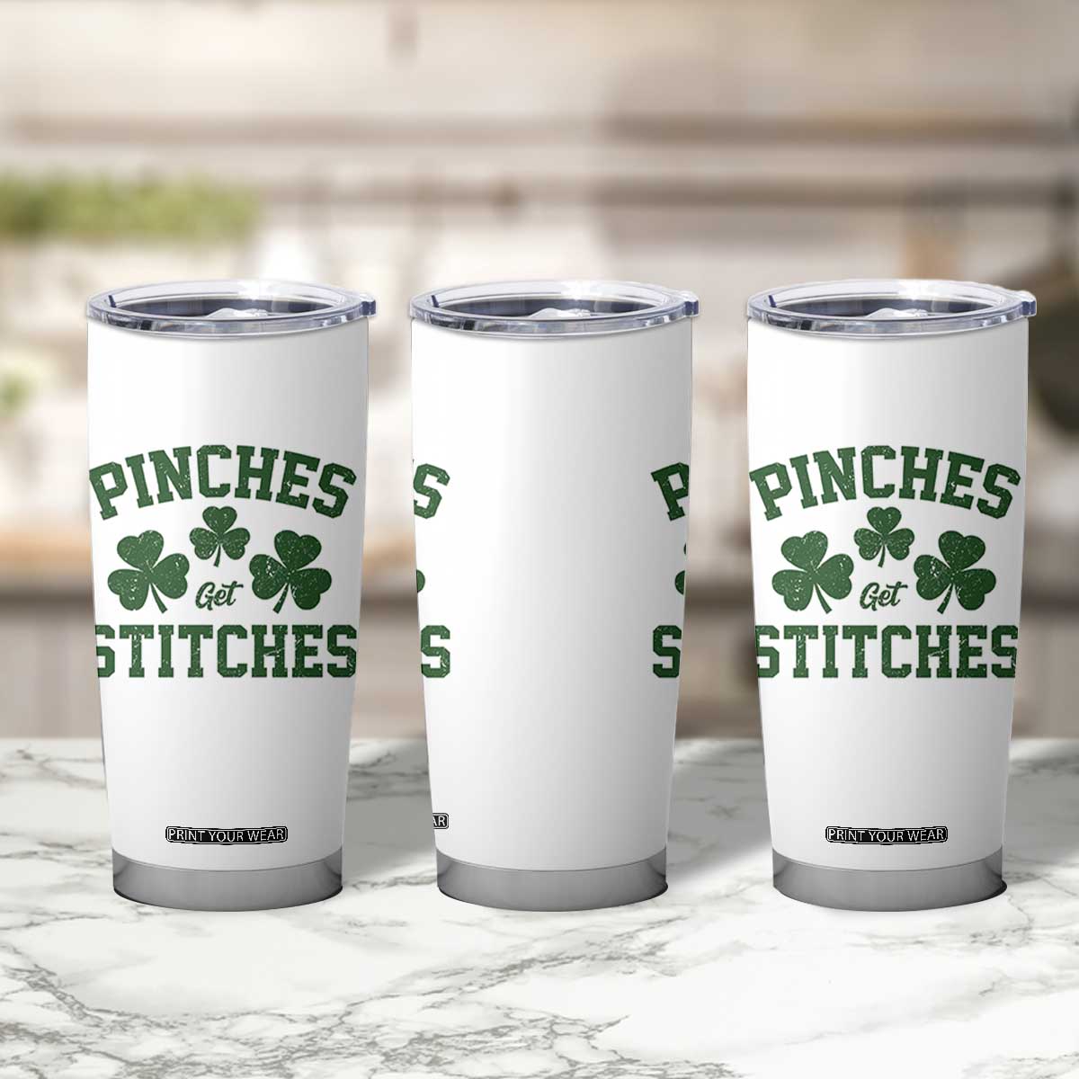 Funny St Patrick's Day Pinches Get Stiches Tumbler Cup Shamrock TS11 Print Your Wear
