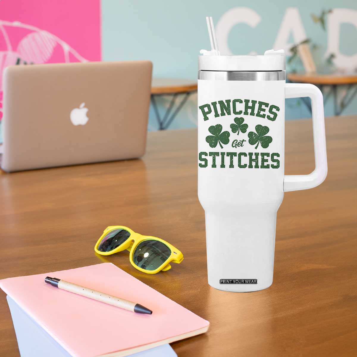 Funny St Patrick's Day Pinches Get Stiches Tumbler With Handle Shamrock TS11 Print Your Wear