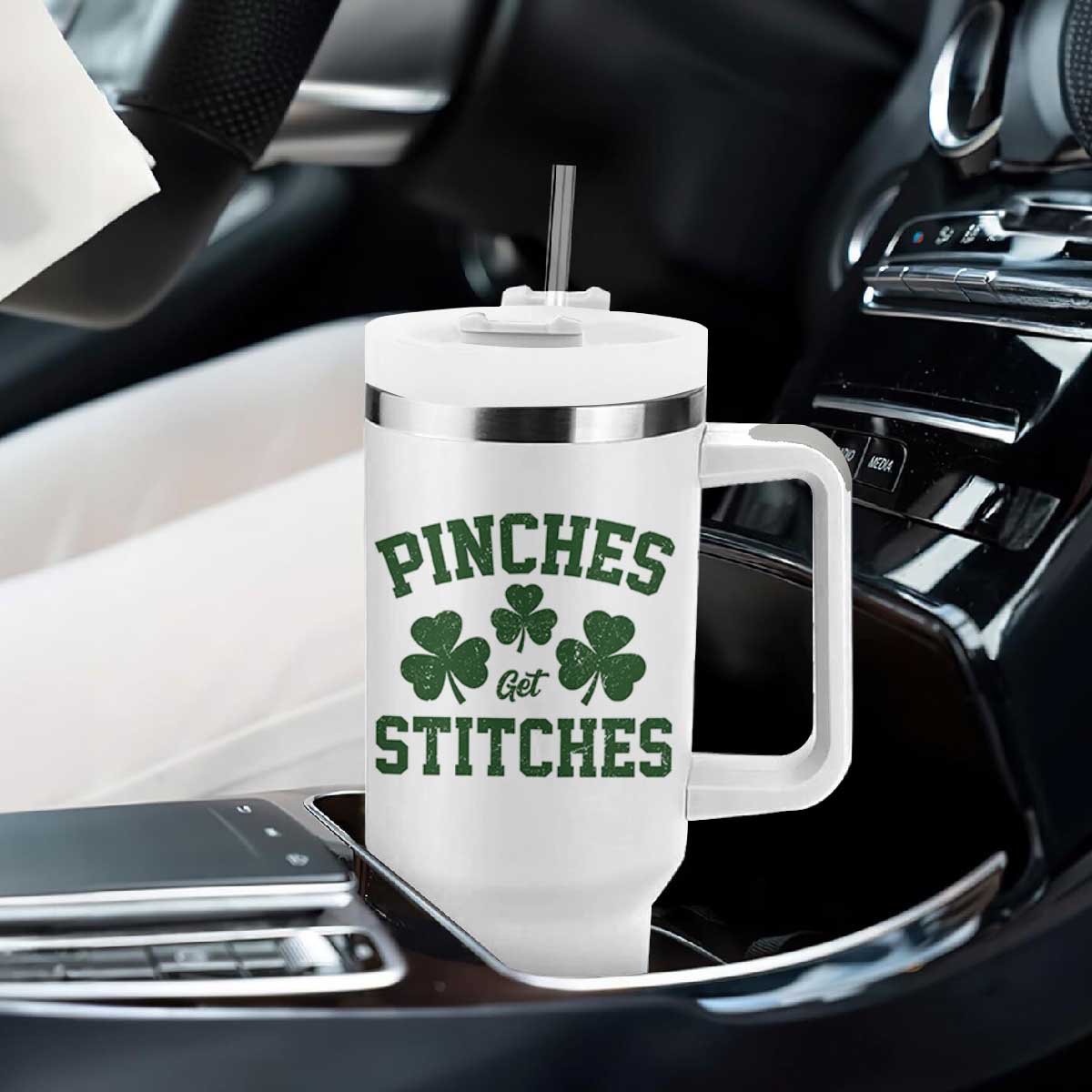 Funny St Patrick's Day Pinches Get Stiches Tumbler With Handle Shamrock TS11 Print Your Wear