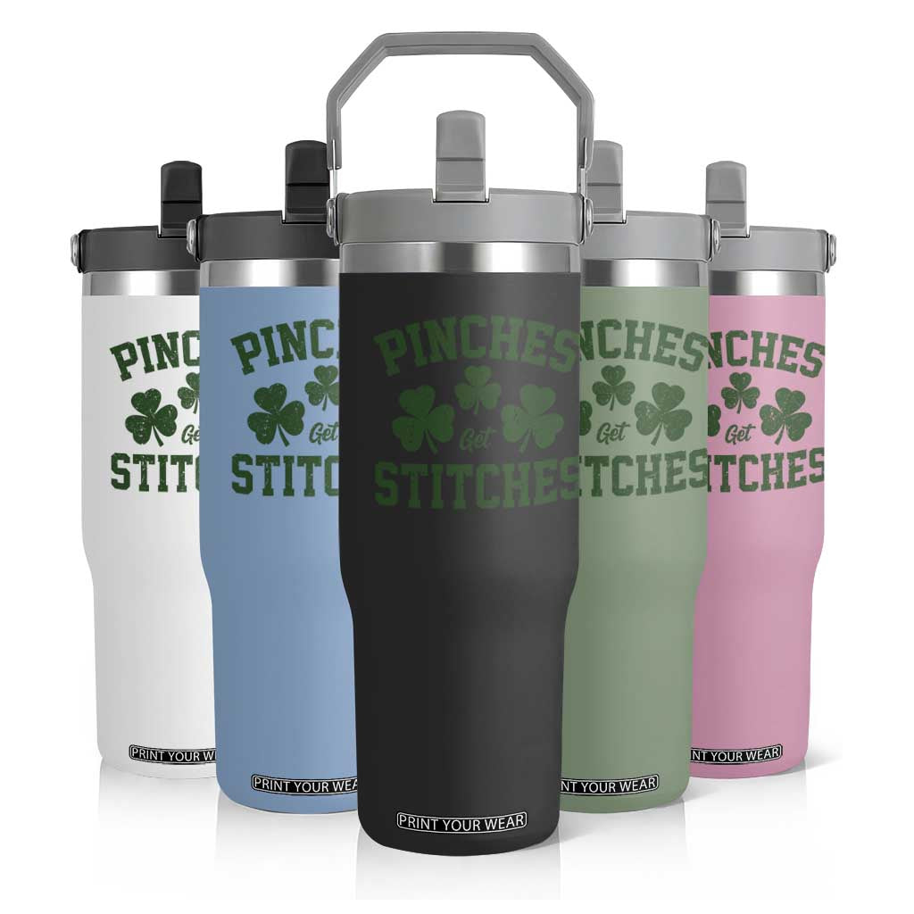 Funny St Patrick's Day Pinches Get Stiches Flip Straw Tumbler Shamrock TS11 Print Your Wear