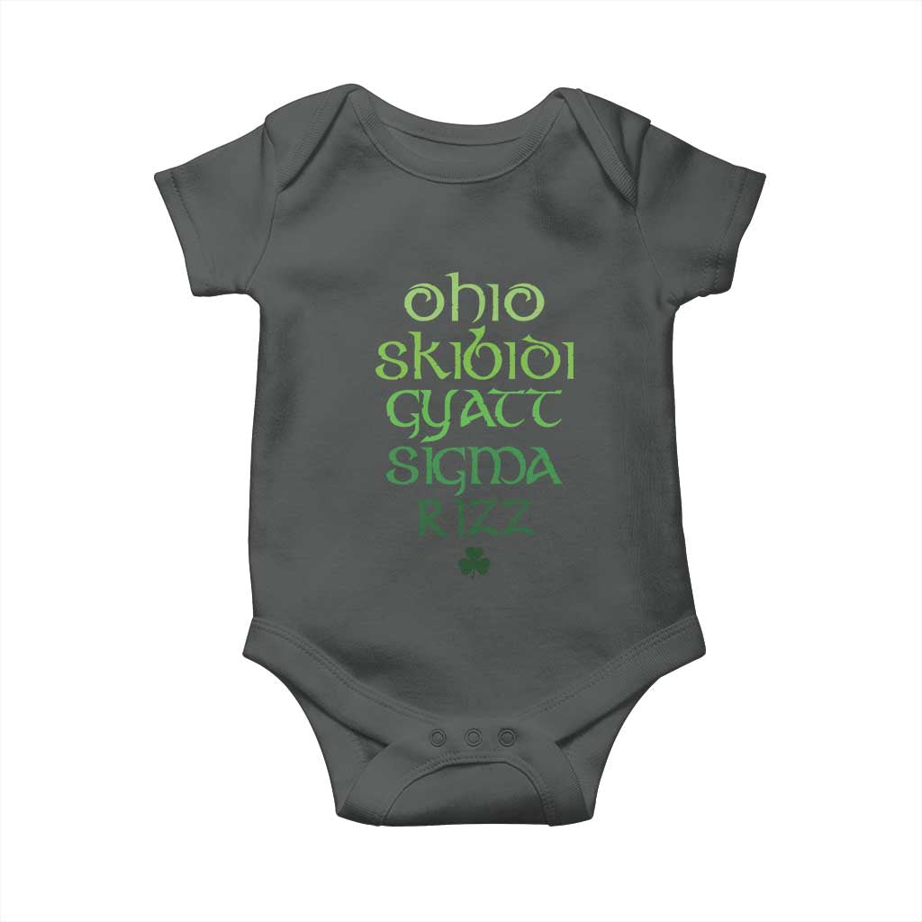 Funny Ohio Skibidi Gyatt Sigma Rizz St Patrick's Day Baby Onesie Shamrock TS11 Dark Heather Print Your Wear