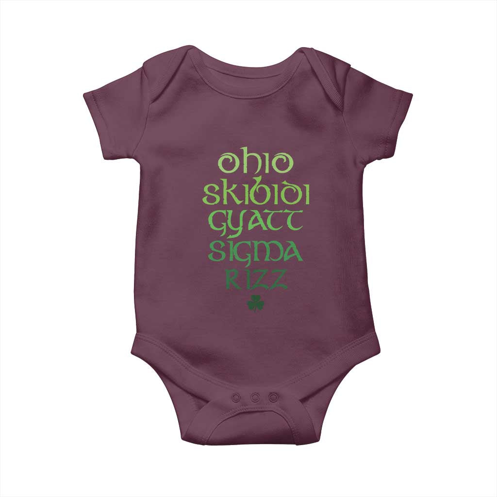 Funny Ohio Skibidi Gyatt Sigma Rizz St Patrick's Day Baby Onesie Shamrock TS11 Maroon Print Your Wear
