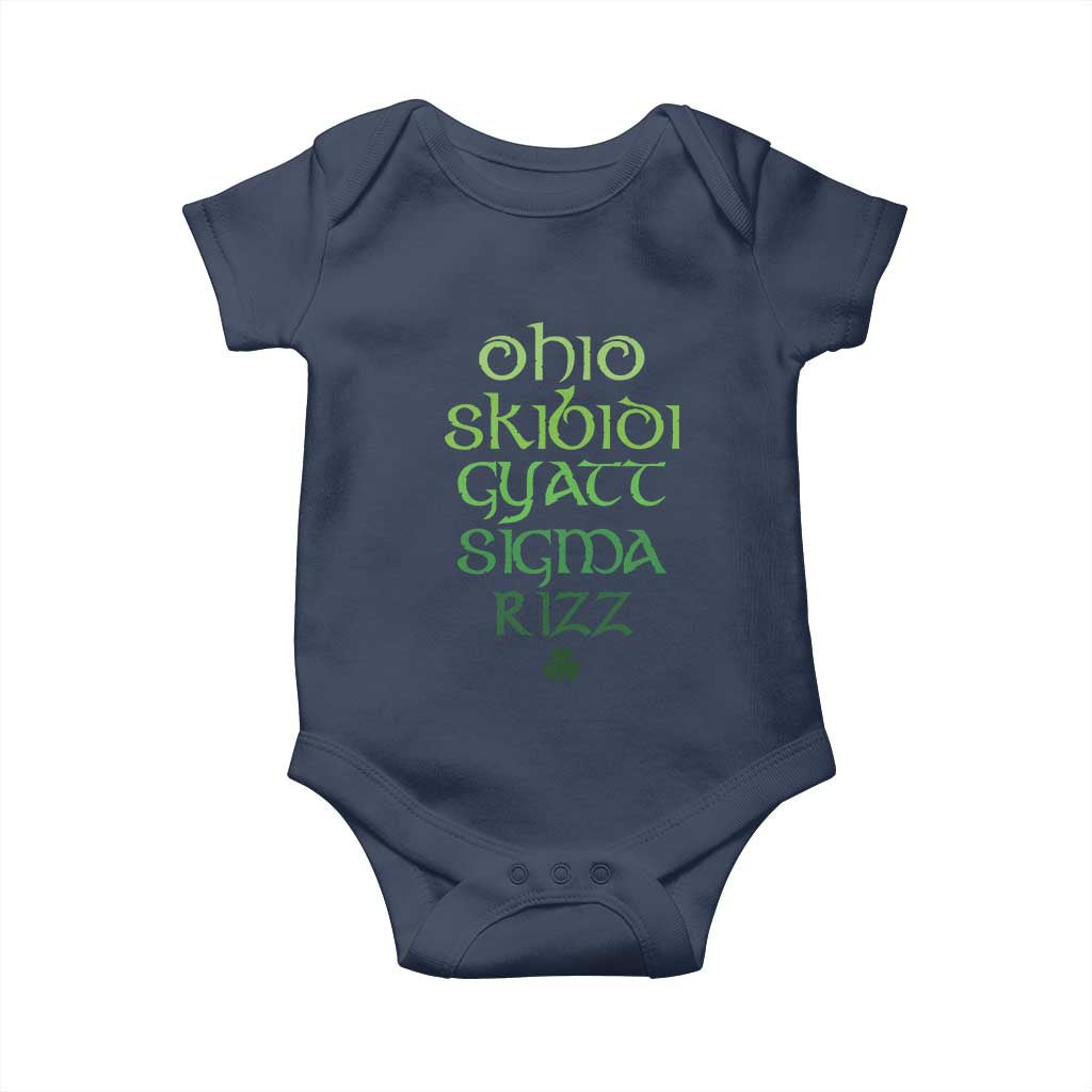 Funny Ohio Skibidi Gyatt Sigma Rizz St Patrick's Day Baby Onesie Shamrock TS11 Navy Print Your Wear