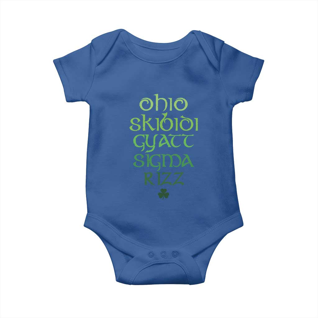 Funny Ohio Skibidi Gyatt Sigma Rizz St Patrick's Day Baby Onesie Shamrock TS11 Royal Blue Print Your Wear