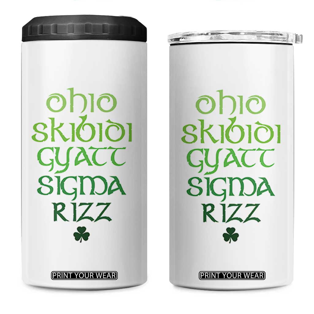 Funny Ohio Skibidi Gyatt Sigma Rizz St Patrick's Day 4 in 1 Can Cooler Tumbler Shamrock TS11 One Size: 16 oz White Print Your Wear