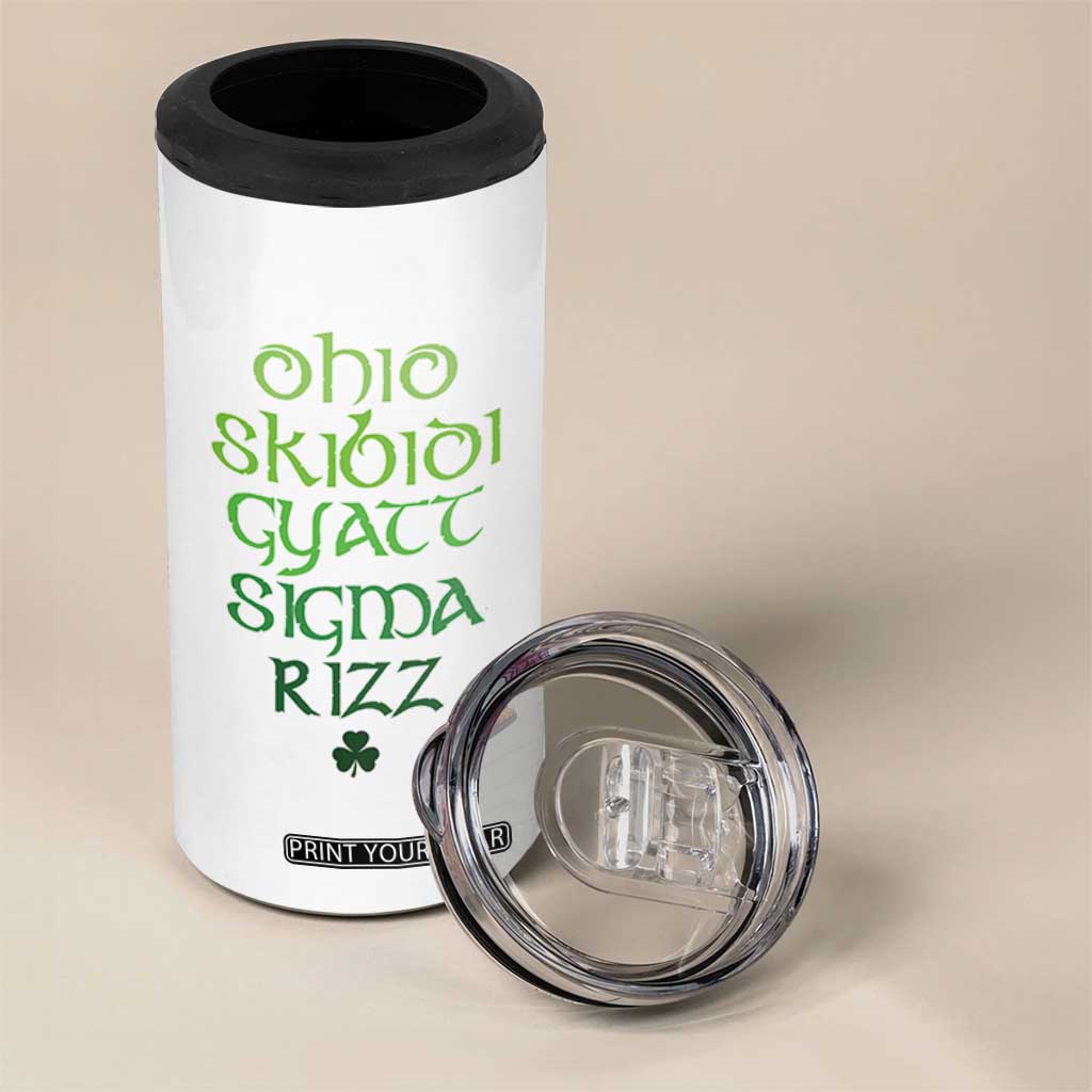 Funny Ohio Skibidi Gyatt Sigma Rizz St Patrick's Day 4 in 1 Can Cooler Tumbler Shamrock TS11 Print Your Wear