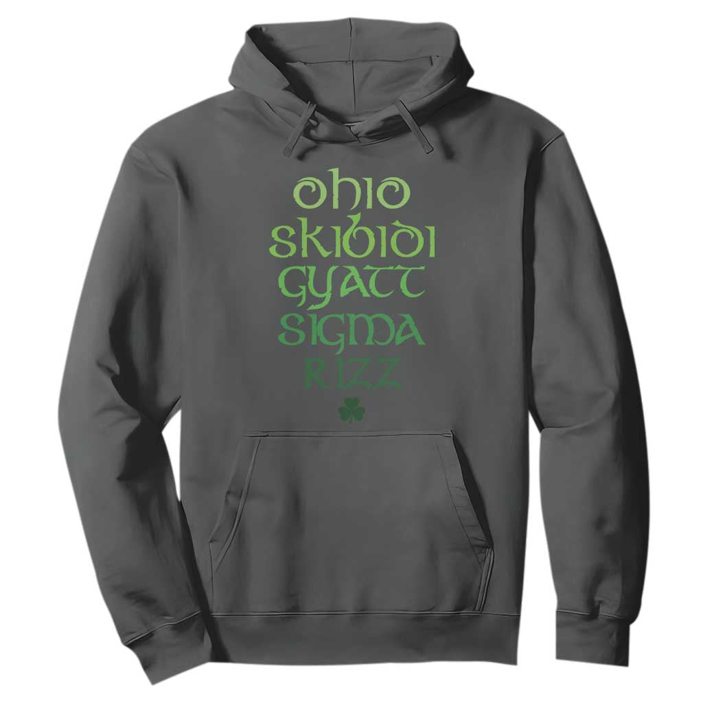 Funny Ohio Skibidi Gyatt Sigma Rizz St Patrick's Day Hoodie Shamrock TS11 Dark Heather Print Your Wear