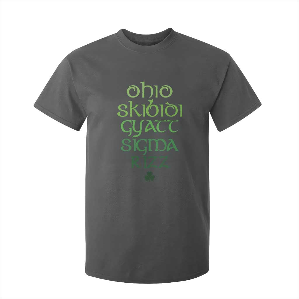 Funny Ohio Skibidi Gyatt Sigma Rizz St Patrick's Day T Shirt For Kid Shamrock TS11 Dark Heather Print Your Wear