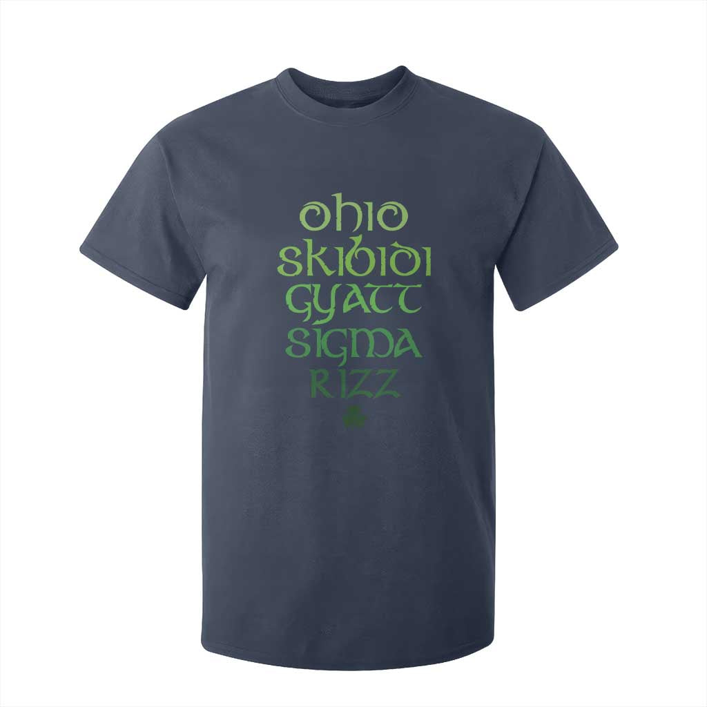 Funny Ohio Skibidi Gyatt Sigma Rizz St Patrick's Day T Shirt For Kid Shamrock TS11 Navy Print Your Wear