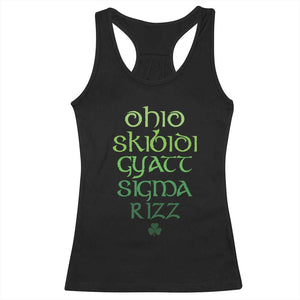 Funny Ohio Skibidi Gyatt Sigma Rizz St Patrick's Day Racerback Tank Top Shamrock TS11 Black Print Your Wear