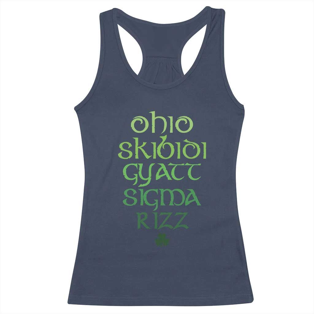 Funny Ohio Skibidi Gyatt Sigma Rizz St Patrick's Day Racerback Tank Top Shamrock TS11 Navy Print Your Wear
