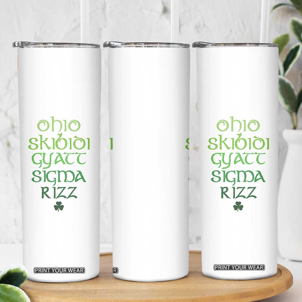 Funny Ohio Skibidi Gyatt Sigma Rizz St Patrick's Day Skinny Tumbler Shamrock TS11 Print Your Wear