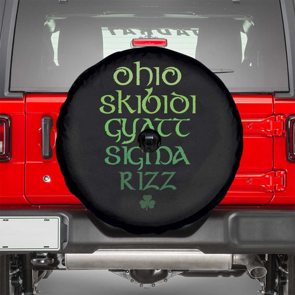 Funny Ohio Skibidi Gyatt Sigma Rizz St Patrick's Day Spare Tire Cover Shamrock TS11 Black Print Your Wear