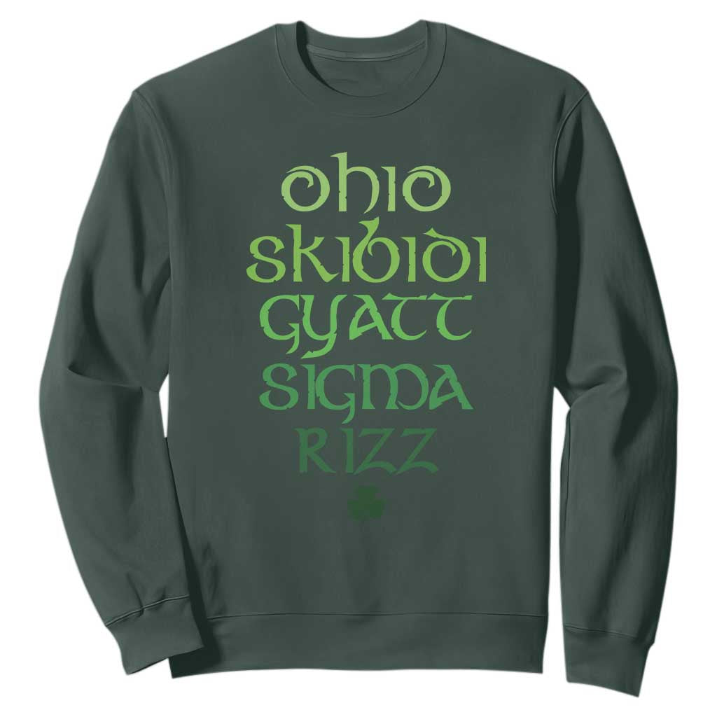 Funny Ohio Skibidi Gyatt Sigma Rizz St Patrick's Day Sweatshirt Shamrock TS11 Dark Forest Green Print Your Wear