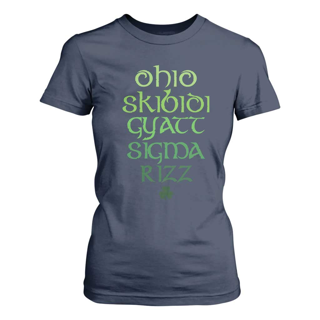Funny Ohio Skibidi Gyatt Sigma Rizz St Patrick's Day T Shirt For Women Shamrock TS11 Navy Print Your Wear